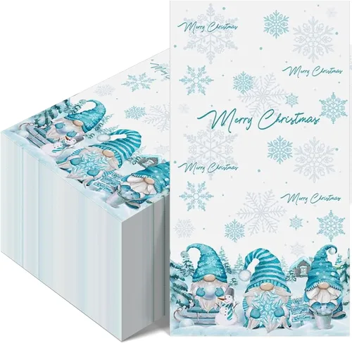 100 servilletas de papel de gnomo de Navidad, desechables, diseño de gnomo de Navidad, copos de nieve, servilletas de papel decorativo de Navidad,
