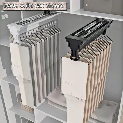 Vista 7 de Barra de valet para armario extraíble, soporte retráctil para pantalones de 99.2 lbs, riel de ropa extraíble de aleación de aluminio, riel Negro