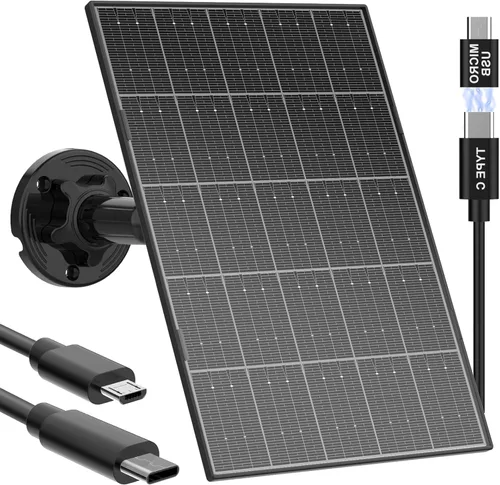 Panel solar para cámara de seguridad, panel solar de 8 W con puerto micro USB y USB-C para cámara de batería recargable de 5 V CC al aire libre,