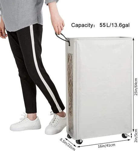 Vista 7 de ZERO JET LAG canasta delgada y alta para la ropa sucia, 27pulgadas, con ruedas, con ventana que permite ver el interior, canasta práctica