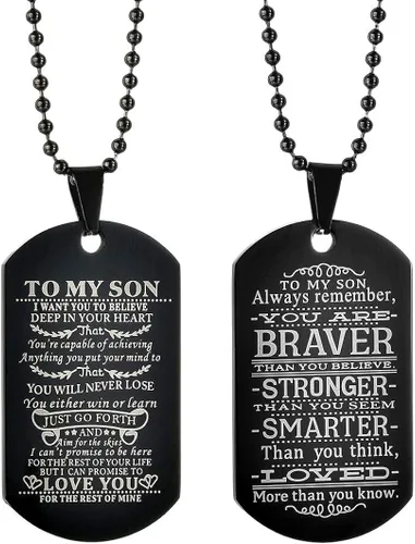 CaleesLLC Collar militar negro con texto en inglés To My Son I Want You To Believe, juego de 2 unidades, Metal