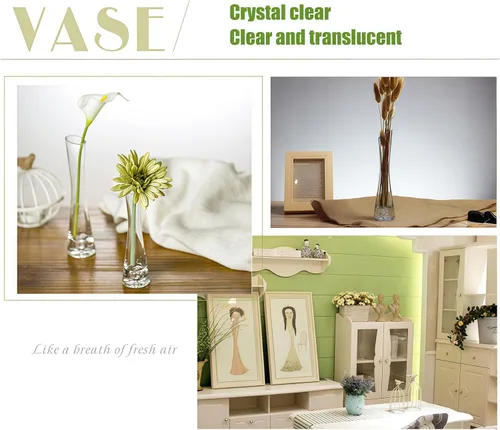 Vista 8 de Jarrón de vidrio soplado hecho a mano con forma de brote de cristal transparente pequeño, jarrón de cristal con base pesada, jarrón de flores de un