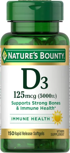 Nature's Bounty Cápsulas blandas de vitamina D3 de 5000 UI, liberación rápida, apoyo inmunológico, suplementos de vitamina D, 150 unidades
