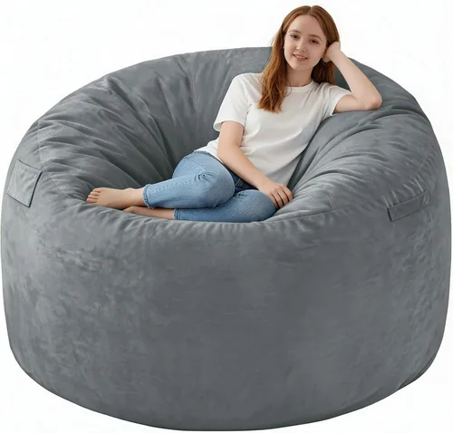 Vista 21 de Puf de 5 pies, puf grande con relleno de espuma viscoelástica, sofá puff esponjoso con funda de terciopelo holandés, puf redondo para sala de estar
