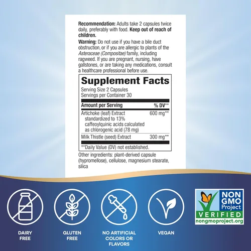 Vista 5 de Nature's Way Alcachofa, apoyo a la digestión*, proyecto verificado sin OMG, vegano, sin gluten, 60 cápsulas (el embalaje puede variar)