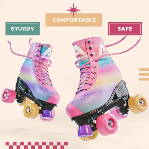 Vista 3 de APOLLO Patines de ruedas – Patines retro para niñas y mujeres – Patines cuádruples ajustables con tacón alto – Disco Quads