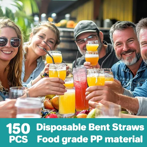 Vista 4 de 150 popotes desechables de plástico para beber, popotes flexibles, desechables, largos, coloridos, de plástico, a rayas, varios colores para uso