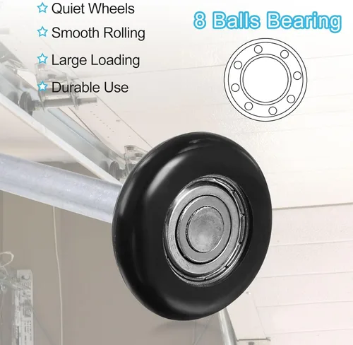 Vista 3 de uxcell 2 rodillos de nailon para puerta de garaje de 1.8 pulgadas para pista de garaje de 2 pulgadas, ruedas de puerta de garaje silenciosas de Negro