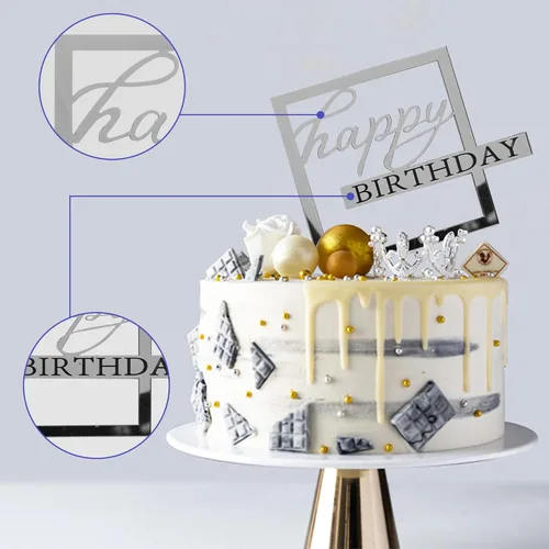 Vista 4 de 40 adornos acrílicos para tartas de cumpleaños con 10 estilos, 4 colores para fiestas de cumpleaños, pasteles, postres, pasteles