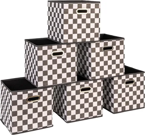 Vista 19 de Household Essentials Cubos de Almacenamiento de Tela Plegables Paquete de 6 – 11x11x11 Contenedores No Tejidos Apilables con Lados de Cartón