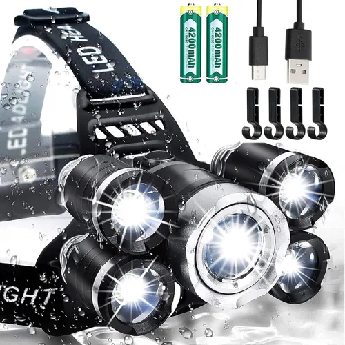 Linterna frontal recargable USB, 12000 lúmenes, ultrabrillante, LED, faro de trabajo, 4 modos, impermeable, mejor linterna frontal para adultos,