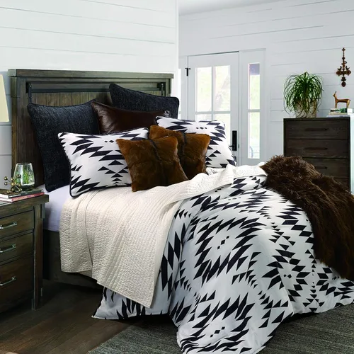 HiEnd Accents Amelia Western Bedding - Juego de edredón de 3 piezas, tamaño Queen, diseño geométrico azteca del suroeste negro y blanco roto, juego