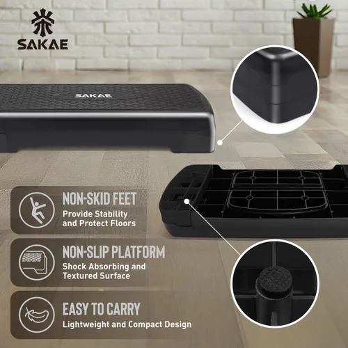 Vista 3 de Juego de Step Aeróbico con Mancuernas y Cinta Métrica, Altura Ajustable con Elevadores de 2 Niveles, Plataforma de Step para Ejercicios