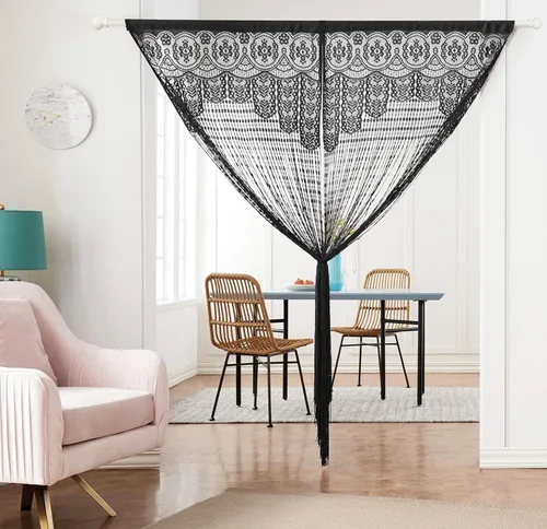 Vista 5 de HSYLYM - Cortina de puerta de encaje para privacidad, estilo macramé boho, para ventanas y como separador de paredes, cubre ventanas y puertas