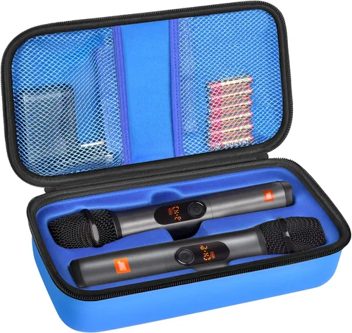Vista 15 de Funda de micrófono inalámbrico compatible con el sistema de dos micrófonos inalámbricos JBL, bolsa de viaje de mano con micrófono dual para cantar