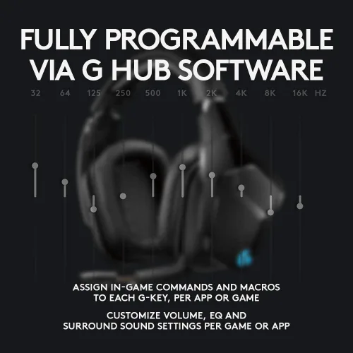 Vista 6 de Logitech G935 - Auriculares inalámbricos DTSX 71 con sonido envolvente LIGHTSYNC RGB para juegos de PC color negro azul renovado