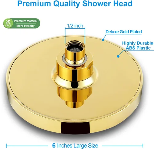 Vista 4 de Cabezal de ducha de lluvia de alta presión, cabezal de ducha moderno de lujo de 6 pulgadas con reemplazo ajustable perfecto, restrictor extraíble
