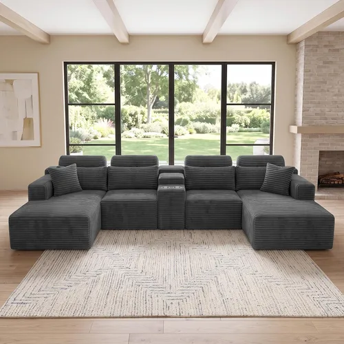 Vista 26 de sofás deshuesados en forma de U de 130", negro modular del sofá seccional