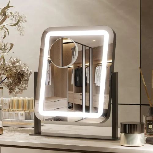 Vista 13 de PRIMETEK Espejo de tocador con luces, espejo de maquillaje grande de 19 x 22 pulgadas con luces, espejo de maquillaje iluminado LED, pantalla táctil