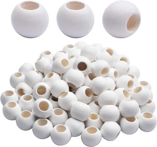 Vista 11 de Cuentas de madera negras, 100 cuentas de madera redondas de 0.787 pulgadas (0.787 in), cuentas espaciadoras sueltas con agujero grande de 0.396