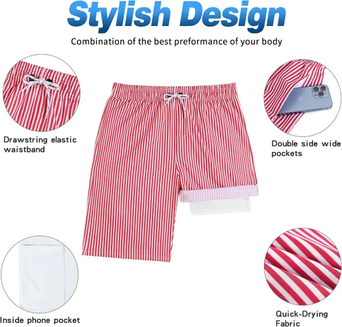 Vista 4 de Traje de baño para hombre con forro de compresión de 9 pulgadas, traje de baño de verano para playa