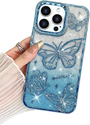 Vista 31 de BITOBE Diseñada para iPhone 16 Pro Max, Bonita Funda de Mariposa 3D Delgada con Chapado Brillante Reluciente de Lujo para Mujeres y Niñas Protectora