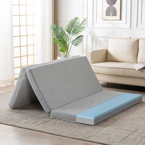 Vista 9 de Colchón plegable, tapete de espuma viscoelástica de 3 pulgadas para invitados, colchón portátil de triple pliegue para sala de estar/camping, funda