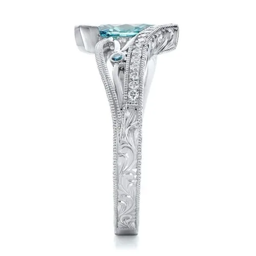 Vista 4 de YouCY - Anillo de compromiso de topacio con aguamarina, para mujer, niñas, cumpleaños, Navidad, regalos, tallas 6-10, azul lago, talla 6