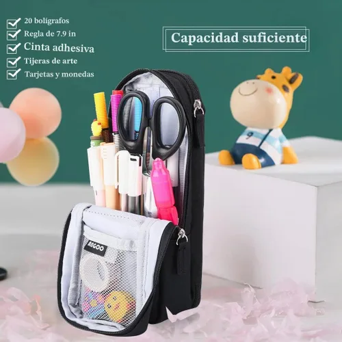 Vista 3 de iSuperb Estuche para lápices de pie, 2 compartimentos, estuche magnético para teléfono celular, soporte para bolígrafo, bolsa de teléfono de gran