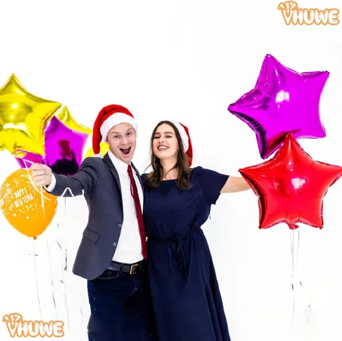 Vista 8 de Globos de estrella roja de 18 pulgadas, 10 globos metálicos de aluminio de helio con forma de estrella roja para decoración de fiesta de cumpleaños