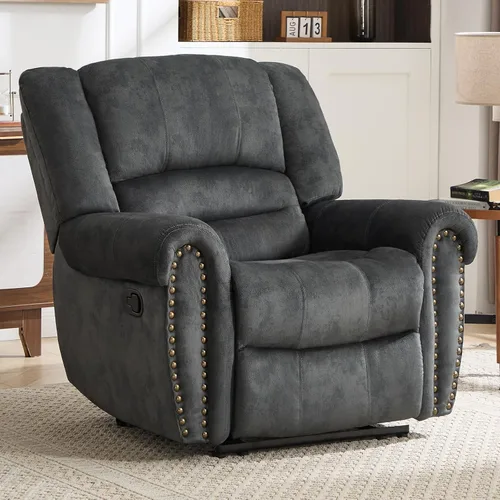 Vista 12 de CANMOV Silla reclinable de cuero, silla reclinable manual clásica y tradicional con cómodos brazos y respaldo, sofá individual para sala de estar