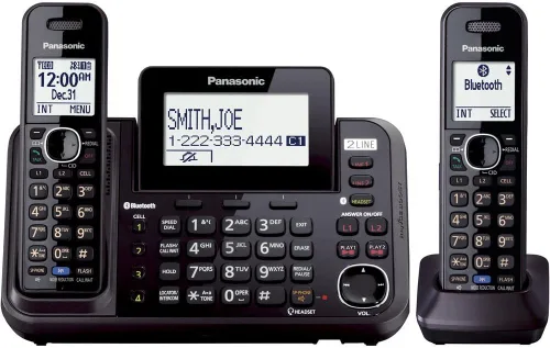 Vista 2 de Teléfono inalámbrico digital KX-TG9581B Link2Cell Panasonic para 3 líneas con banda de frecuencia Dect 6.0, 1-Auricular, Negro