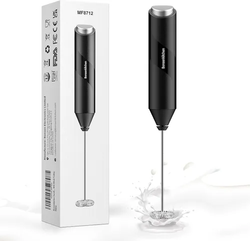 Bonsenkitchen Espumador de leche eléctrico de mano, máquina portátil de espuma de leche, batidora de mano de bebida a pilas para café, matcha