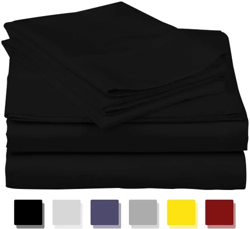 Split Queen – 100% algodón dividido-Queen (sábanas ajustables tamaño de cama queen) 800 amenazas, negro, tejido de satén, bolsillo de 16.0 in de