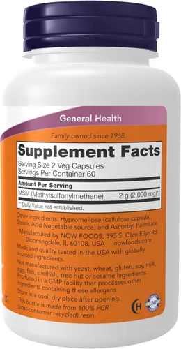 Vista 2 de Now Foods, Msm 1000 mg, 120 cápsulas