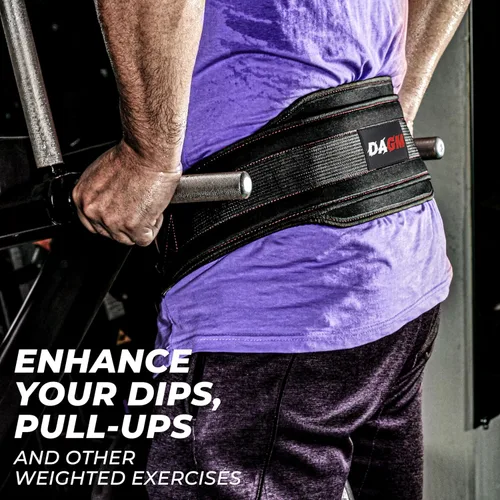 Vista 4 de DAGM Cinturón de inmersión para levantamiento de pesas: capacidad de peso de hasta 650 libras, cadena de acero de 38 pulgadas, soporte acolchado