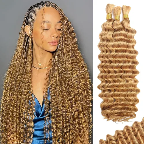 Vista 102 de Cabello Humano para Trenzar para Trenzas Boho 3 Paquetes/Pack 110g (3.88 oz) 14 Pulgadas Cabello Humano a Granel Ondulado Profundo para Trenzar