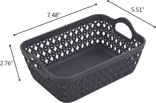 Vista 2 de Readsky Cestas de almacenamiento pequeñas de plástico con asas, cestas de almacenamiento de tejido de escritorio, gris oscuro, 12 paquetes