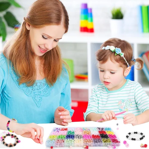 Vista 7 de 1000 piezas de cuentas de perlas para hacer joyas - 32 cuentas de perlas redondas de 8 mm de colores para pulseras, collares, pendientes