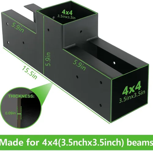 Vista 2 de Kit de pérgola para carpintería, 2 piezas, soportes para postes y vigas en T, soportes modulares para pérgola de tamaño modular para madera de 4 x