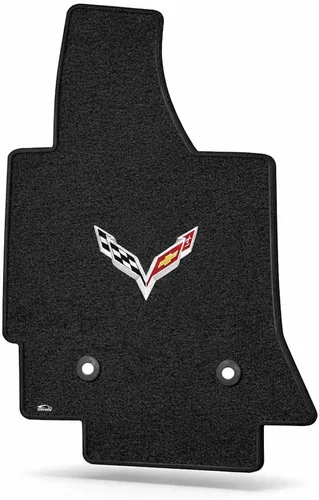 Vista 2 de Lloyd Mats Alfombrillas alfombradas resistentes para C7 Corvette 2014-2019 (carbón, 2 unidades, banderas cruzadas de rally (2014-2019)