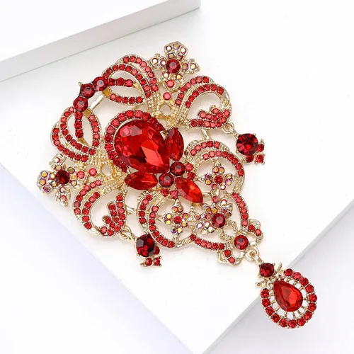 Vista 5 de YOQUCOL Broche grande de cristal austriaco retro para mujer, broches grandes en forma de flor, alfileres de solapa para suéter, accesorios