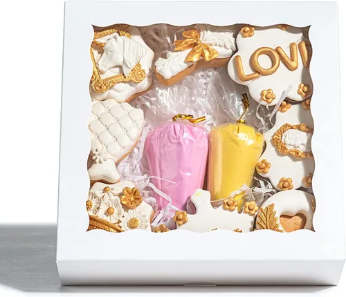 Vista 9 de RomanticBaking 15 cajas de panadería de 8 x 8 x 2 pulgadas con ventana, cajas de galletas cubiertas de chocolate, caja de fresas para panadería