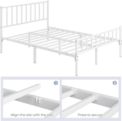 Vista 16 de Yaheetech Base de cama de tamaño individual con plataforma de metal con cabecero y estribo, no necesita somier, almacenamiento debajo de la cama