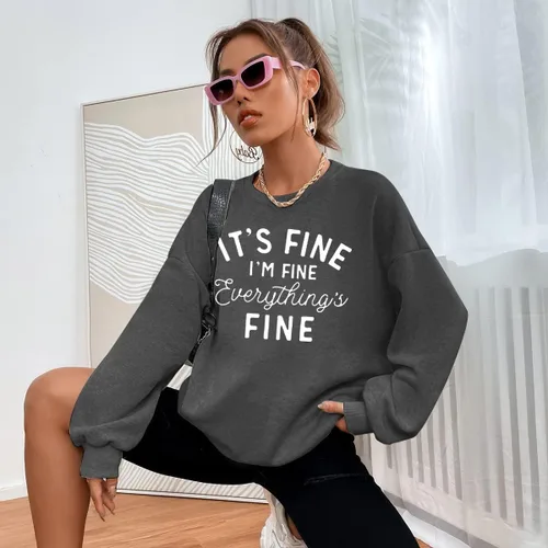 Vista 5 de Sudadera de gran tamaño para mujer, sudadera divertida con frases divertidas, casual, cuello redondo, suéter de manga larga para otoño