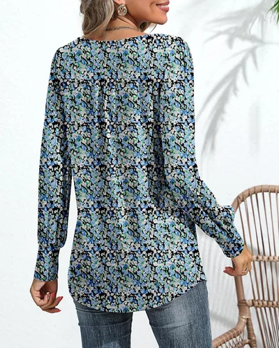 Vista 2 de Ficerd Blusa plisada de manga corta abombada para mujer, cuello redondo, elegante, casual, holgada, para primavera y verano