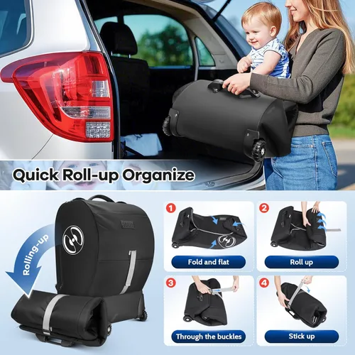 Vista 7 de YOREPEK Mochila de viaje para asiento de automóvil infantil con ruedas, se adapta a cochecito de asiento de automóvil Doona, bolsas acolchadas