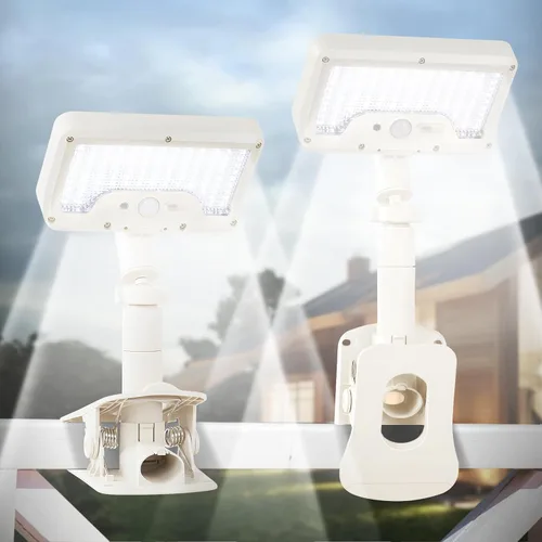 Vista 10 de Luces solares con clip para exteriores con sensor de movimiento, luces de valla solares ajustables verticalmente y giratorias en 360° con 92 LEDs