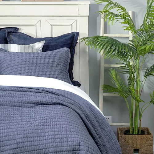 Vista 4 de ELEGANT LIFE HOME Colección Chambray de algodón teñido con hilo de algodón lavado con punto de canal estándar lavado, color azul, 20 x 26 pulgadas +