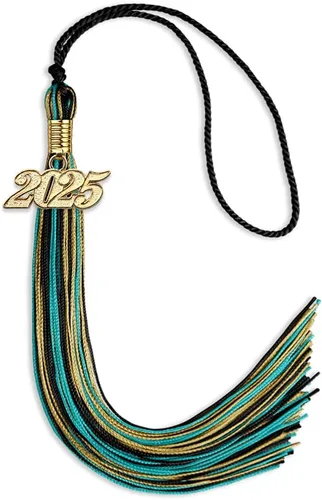 Vista 83 de Endea Graduation Borla mixta de triple color con gota de fecha dorada (negro/dorado/blanco, 2021)